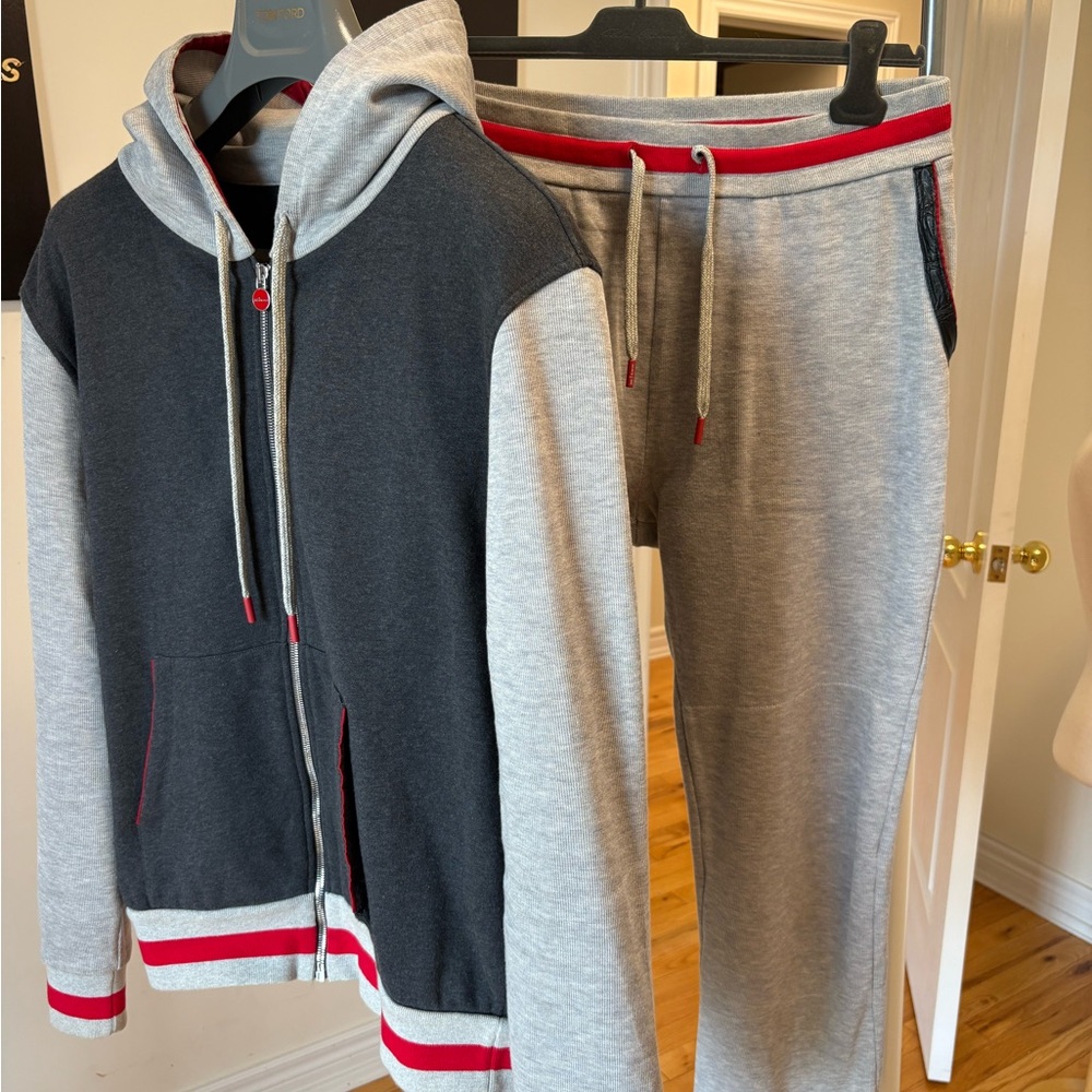 Kiton Gray and Black Garment with Red Detail